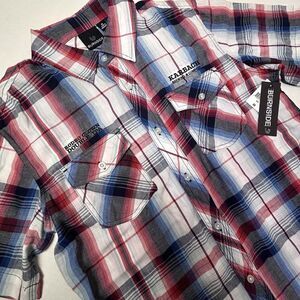 Burnside Houston Karbach Brewery Shirt Plaid Button Down Pockets Rodeo Clown NWT